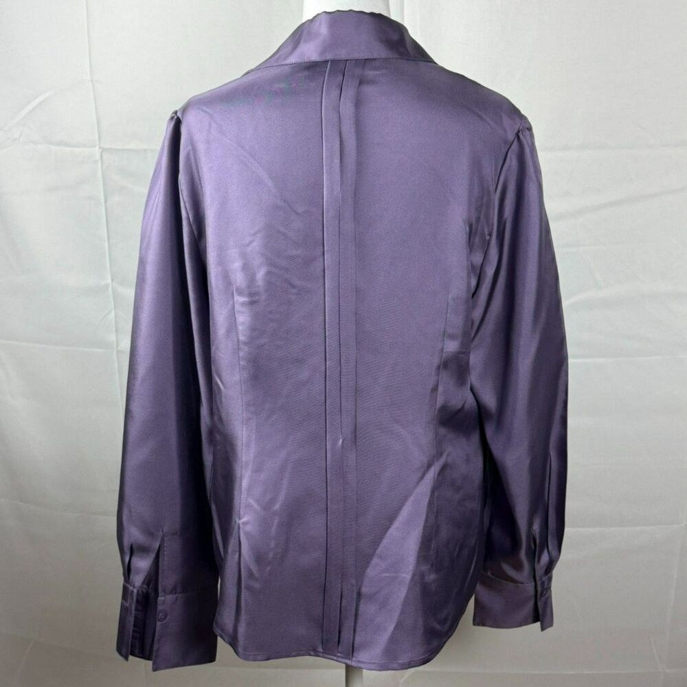 Jones New York Y2K 100% Rich Lilac Silk Satin Blouse - M/L - Picture 2 of 6